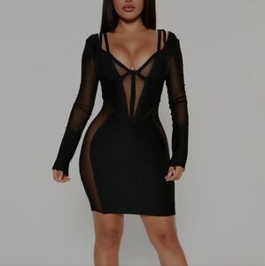 NWT Elegant Black Mesh Bodycon Panel Dress Size XL